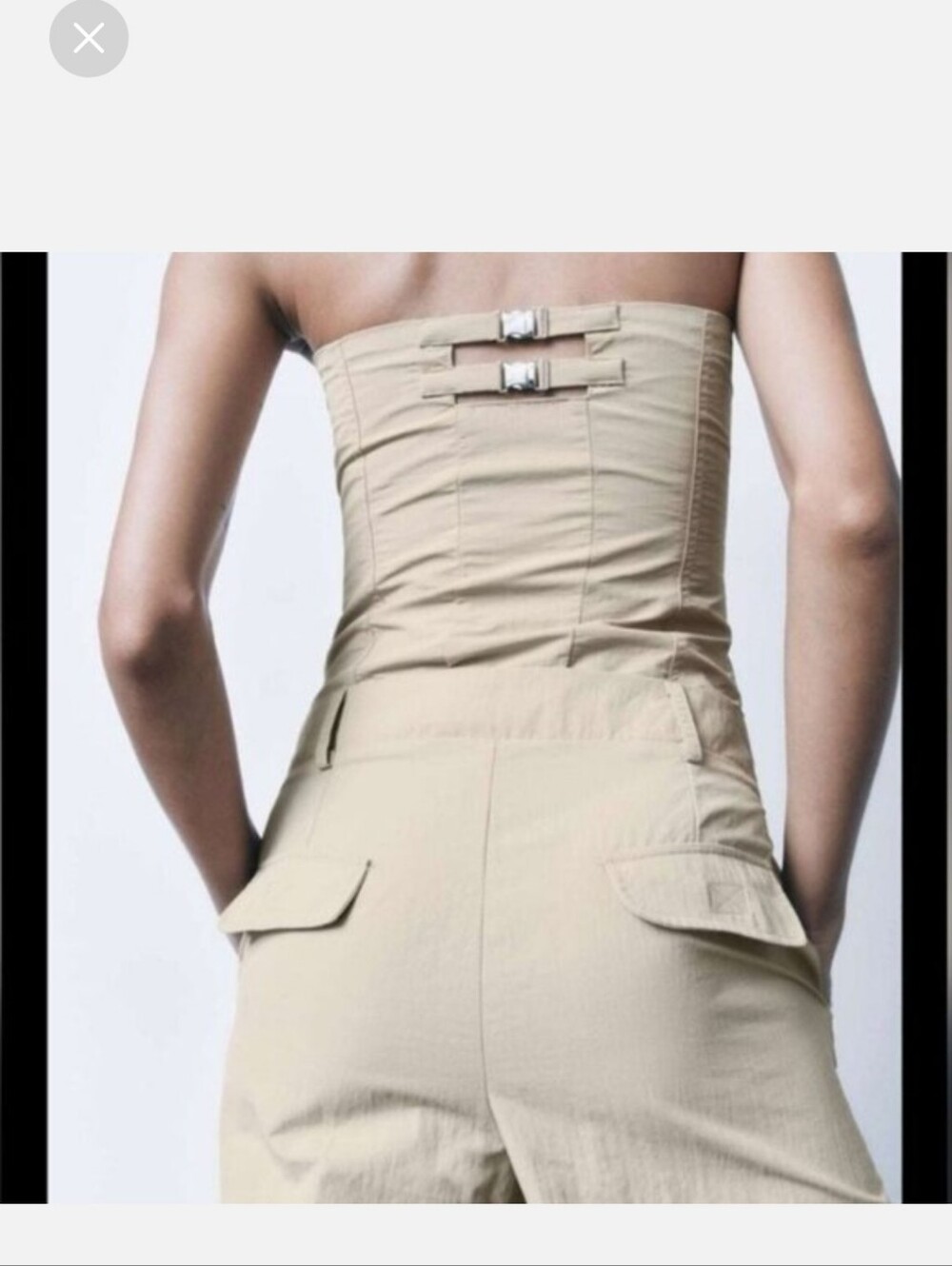 Zara Neutral Strapless Wide-Leg Jumpsuit - Light Beige - Picture 3 of 6
